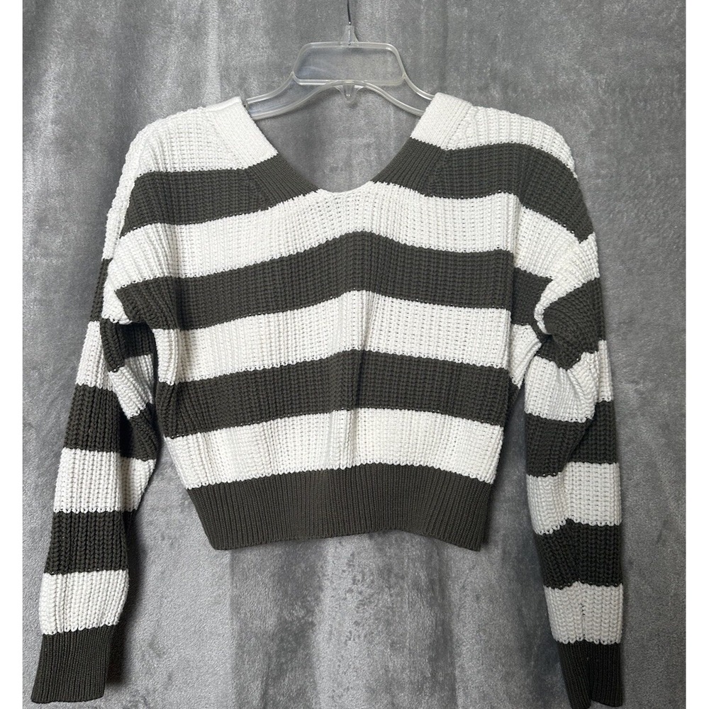 Moon and Madison Cardigan Sweater Womens Small Striped Green Textured Open Knit